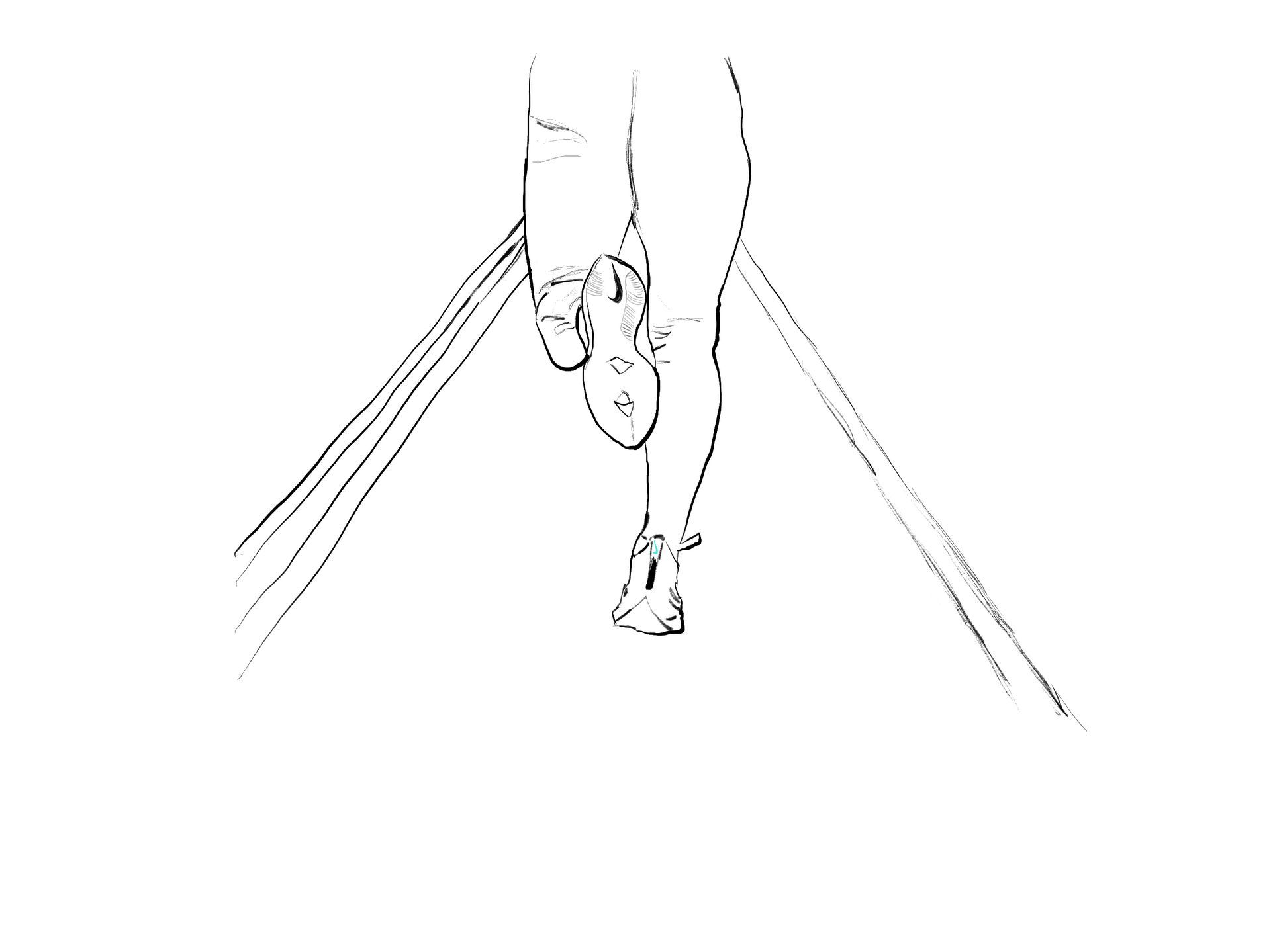 A line drawing of a person’s lower legs and feet wearing running shoes, shown mid-stride with motion lines.