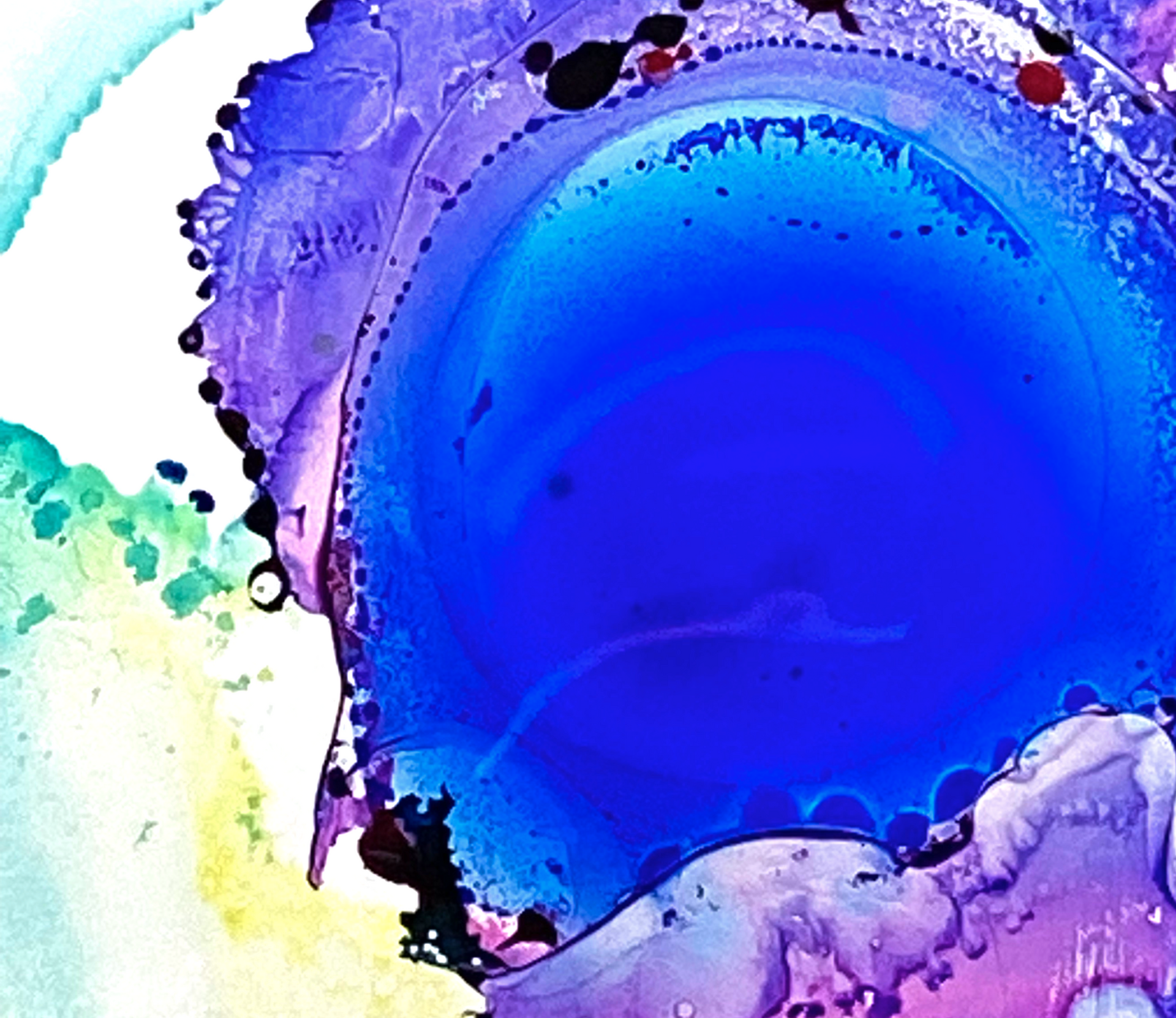 Abstract blue and purple watercolor swirl with a large central circle