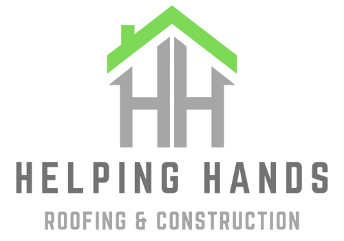 Helping Hands Roofing & Construction logo with gray house and green roof icon