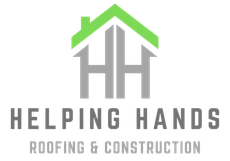 Helping Hands Roofing & Construction logo with gray house and green roof icon