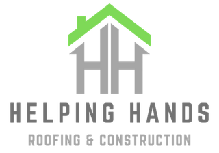 Helping Hands Roofing & Construction logo with gray house and green roof icon