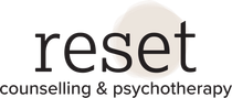 A logo for a company called reset counselling and psychotherapy in barrie.