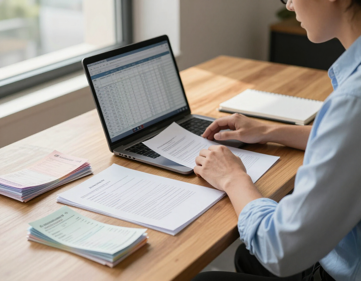 Investor organizing property management records and tax documentation