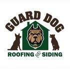 Guard Dog Roofing & Siding logo with German shepherd in green house and two dog silhouettes