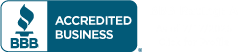 BBB Accredited Business badge in teal and white with the BBB torch logo