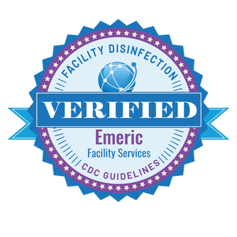 A blue badge that says verified emeric facility services