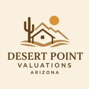 Desert Point Valuations Arizona logo with a desert house, cactus, and sun in brown and gold.