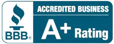 A blue sign that says accredited business a+ rating