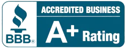 BBB Accredited Business logo with A+ Rating.