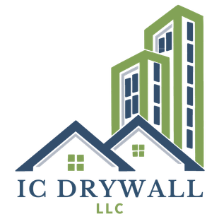 The logo for ic drywall llc shows a house and a building.