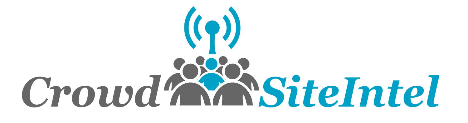 CrowdSiteIntel logo with gray crowd icon and blue wireless signal above the text