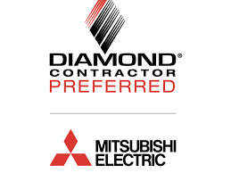 A diamond contractor preferred logo next to a mitsubishi electric logo