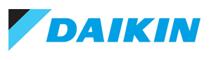 The daikin logo is blue and black on a white background