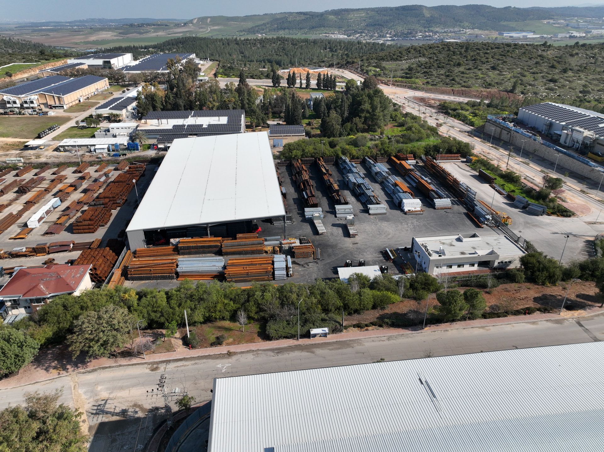 Aerial photograph of an industrial storage yard