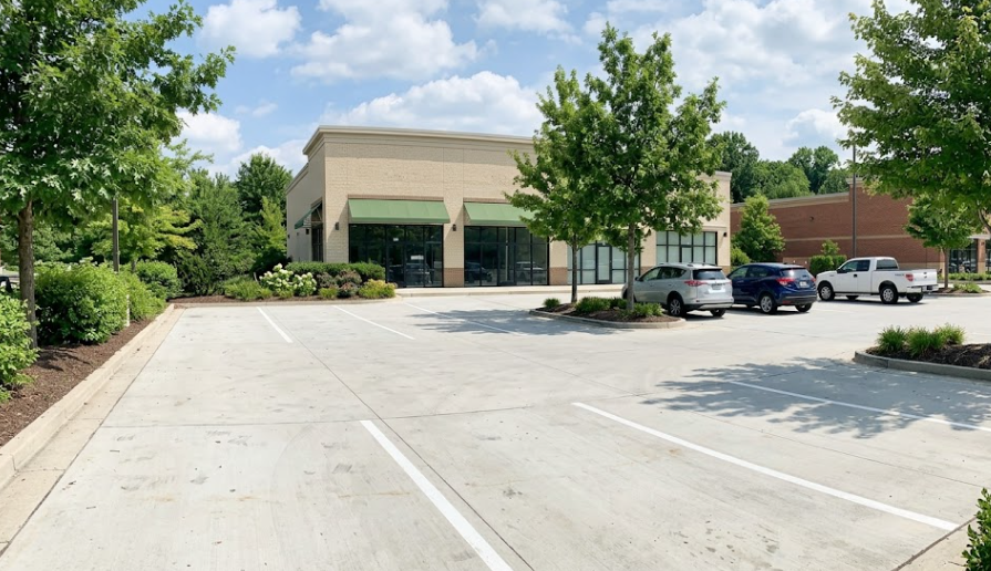 Freshly poured commercial concrete parking lot for a retail store in Columbia MD.