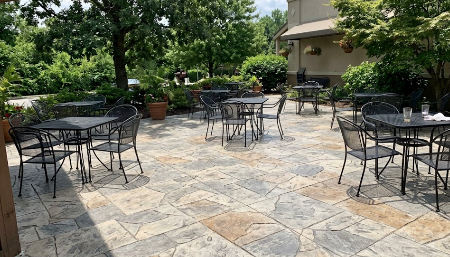 Decorative stamped concrete patio for a local restaurant in Columbia MD.