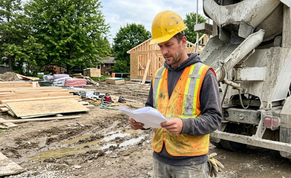 Friendly Pro Stamped Concrete Columbia contractor reviewing foundation plans.