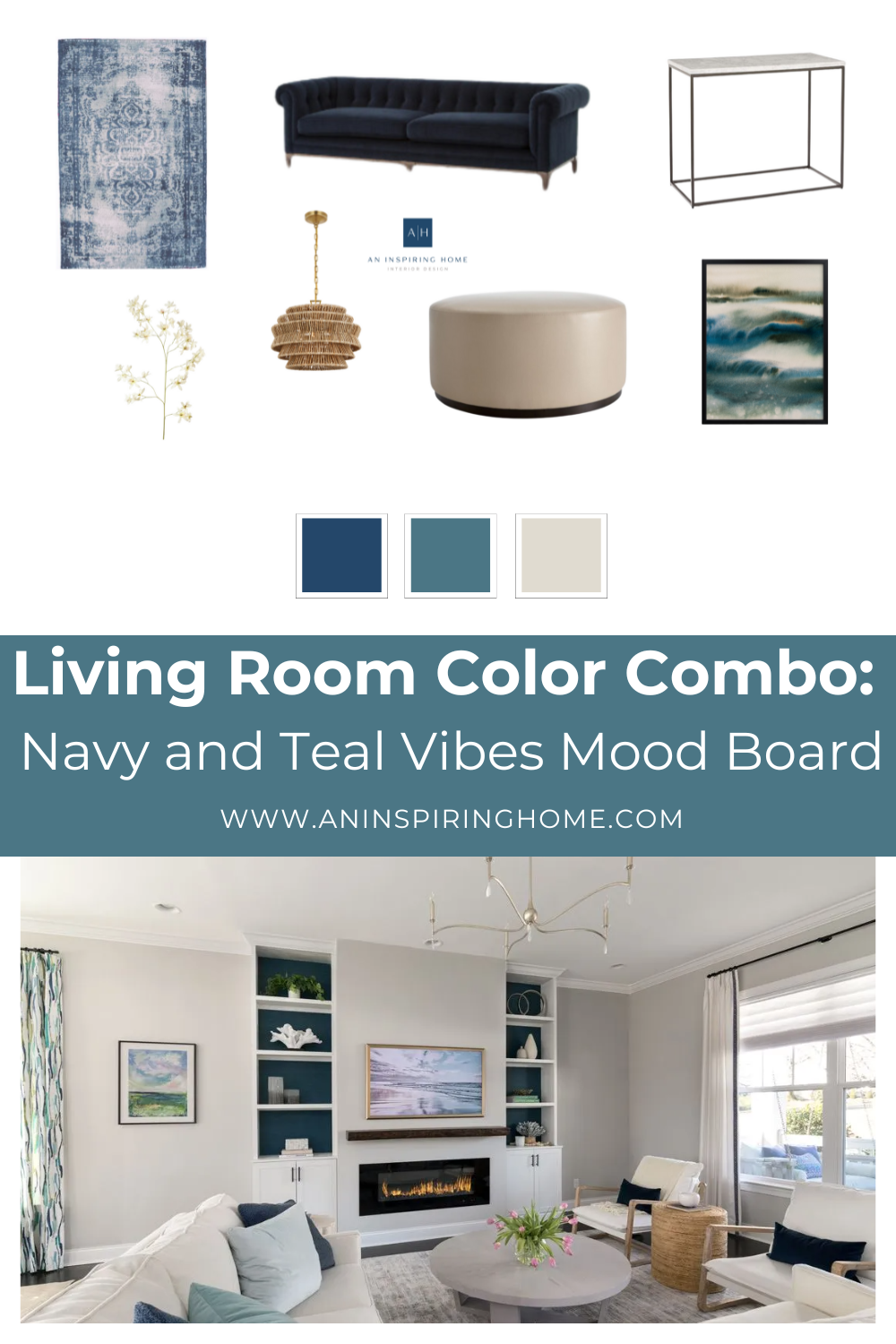 Living Room Color Combo – Navy and Teal Vibes