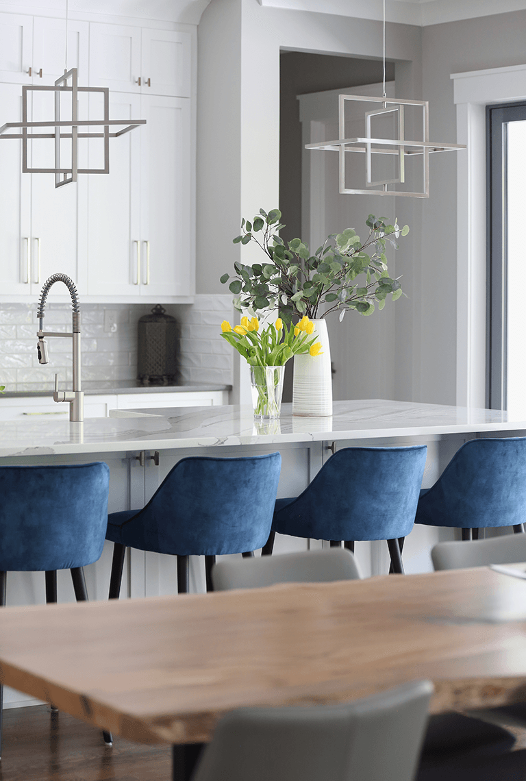 Modern Retreat Countertop With Blue Chairs | India Land, NC | An Inspiring Home