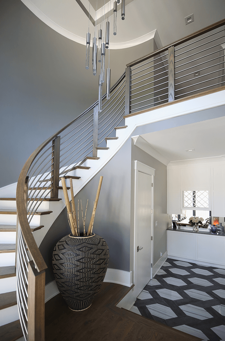 Modern Retreat White and Wood Accent Staircase | India Land, NC | An Inspiring Home