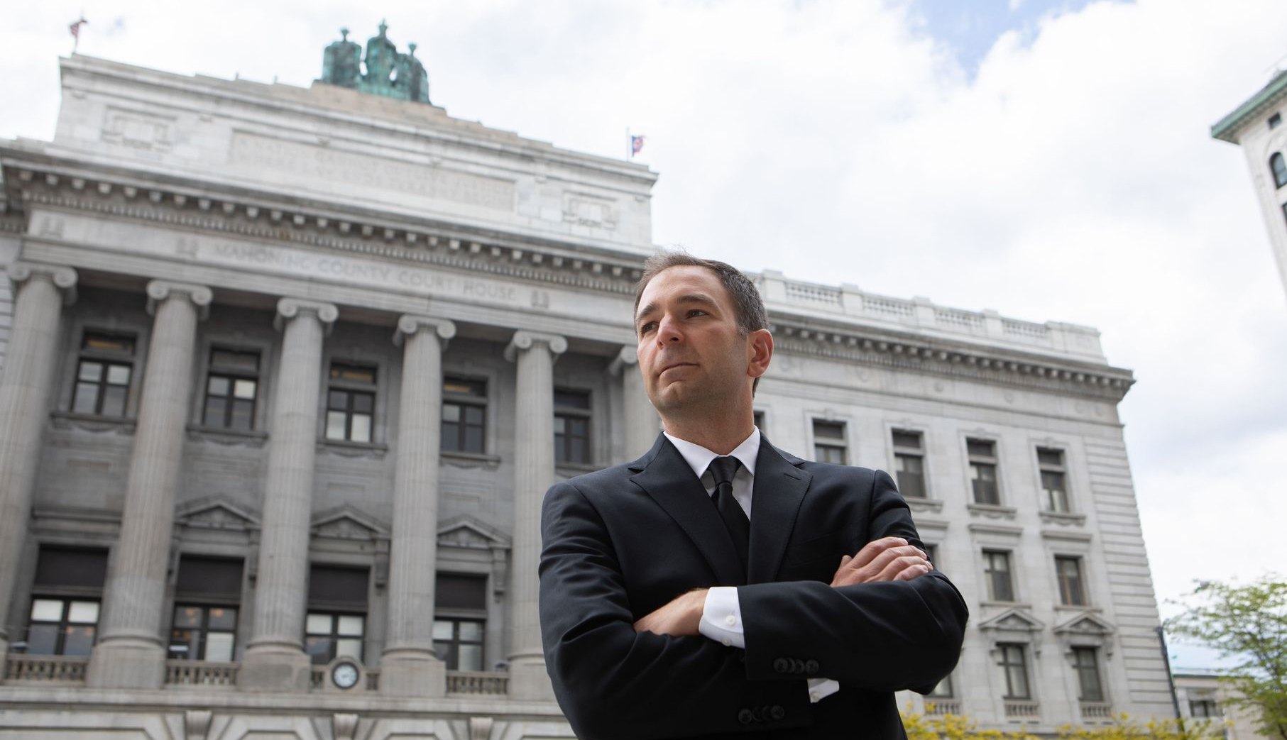 Mark D'Apolito Candidate for Mahoning County Common Pleas Judge Standing in Front of Mahoning County Courthouse