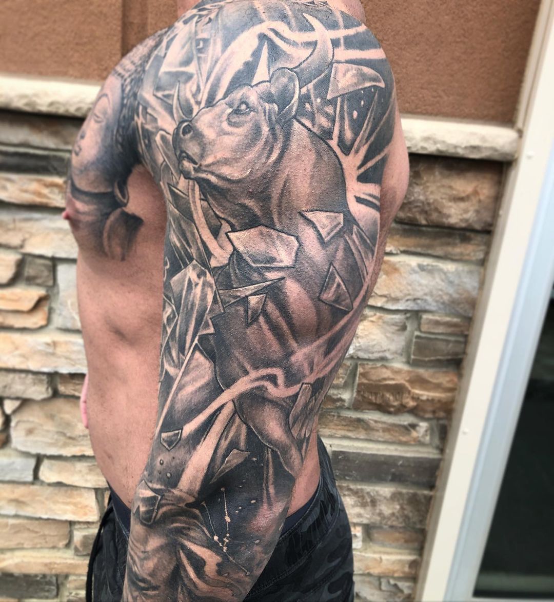 Bull Sleeve by Sarah Michelle at Black Gold Tattoo Co in Edmonton Alberta Canada