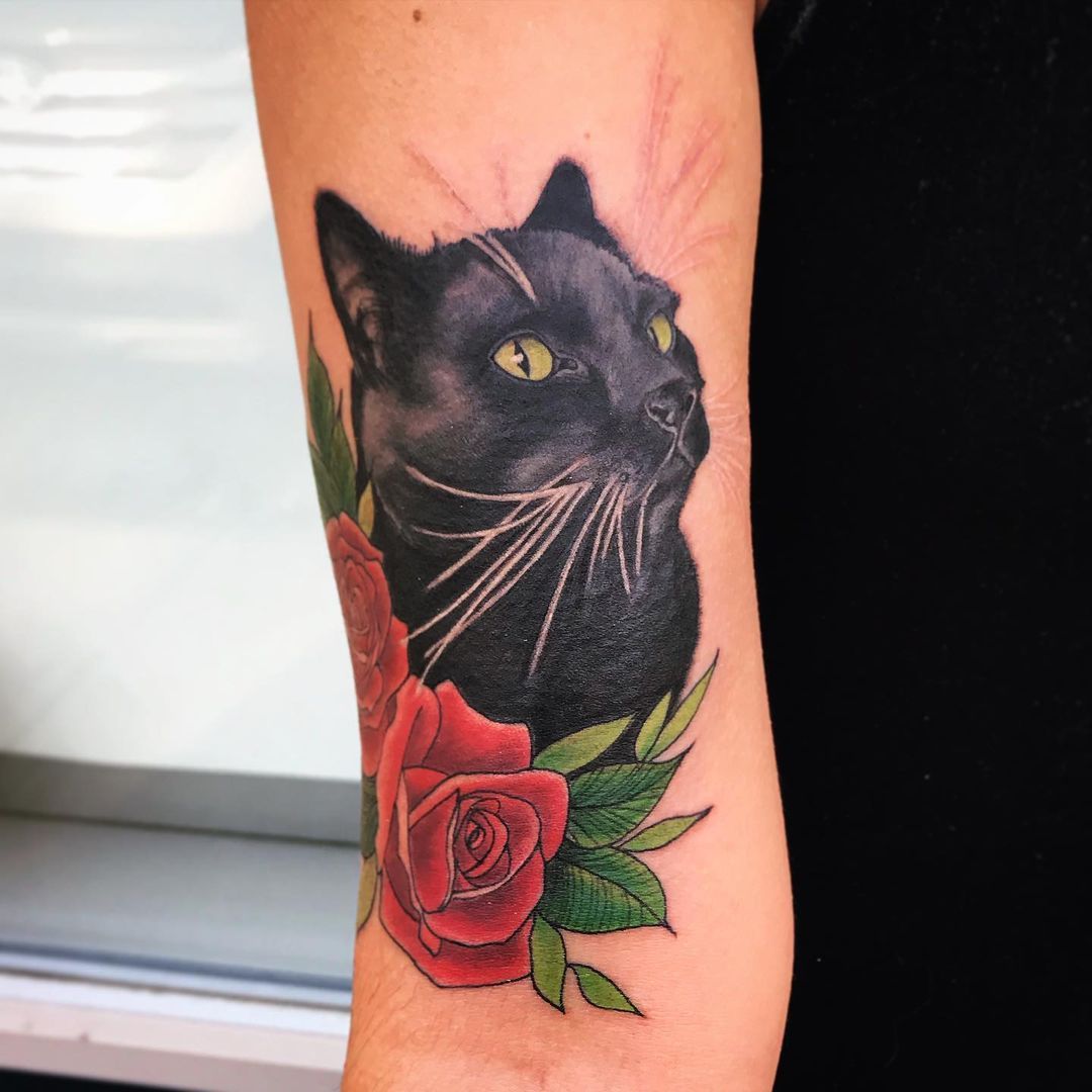 Cat Portrait Tattoo by Jess Alther at Black Gold Tattoo Co in Edmonton Alberta Canada