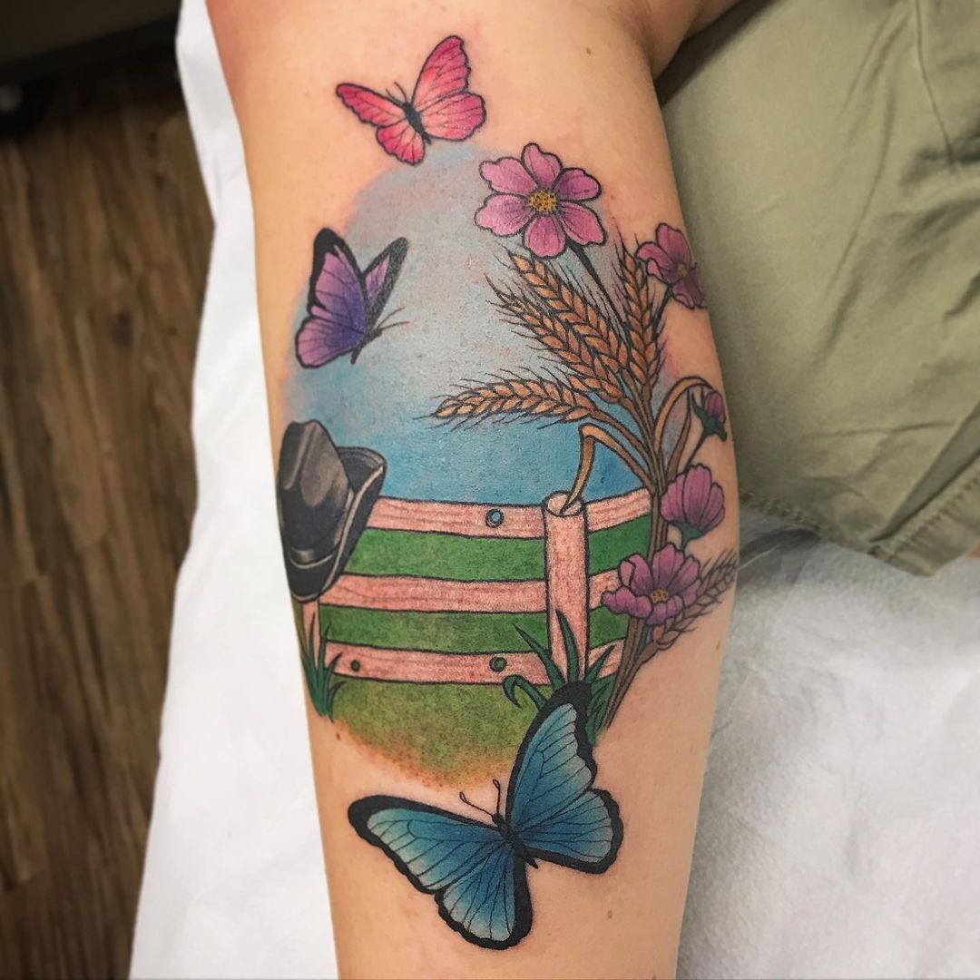 Farm Scenery Tattoo by Jess Alther at Black Gold Tattoo Co in Edmonton Alberta Canada