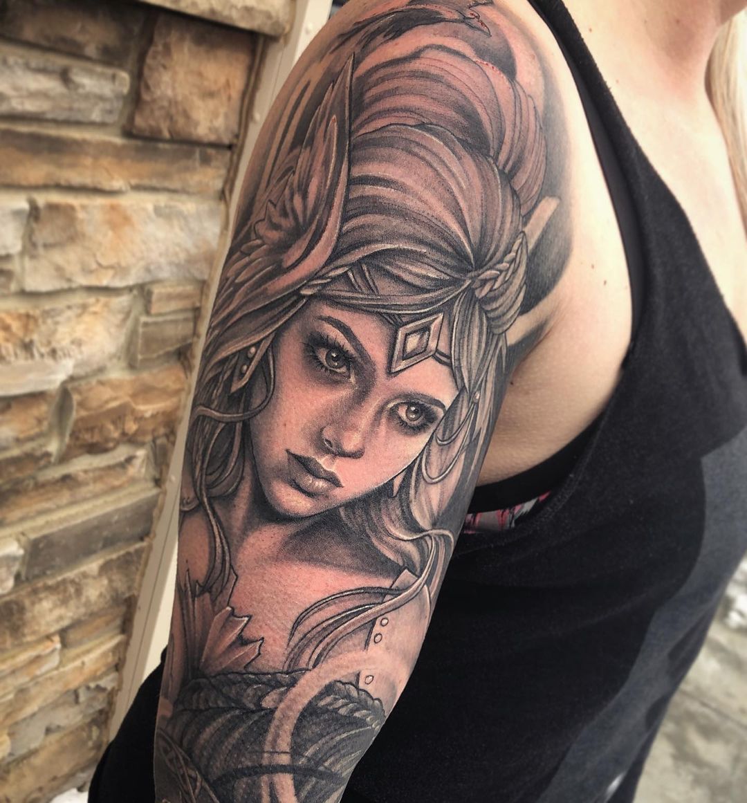 Valkyrie Tattoo by Sarah Michelle at Black Gold Tattoo Co in Edmonton Alberta Canada