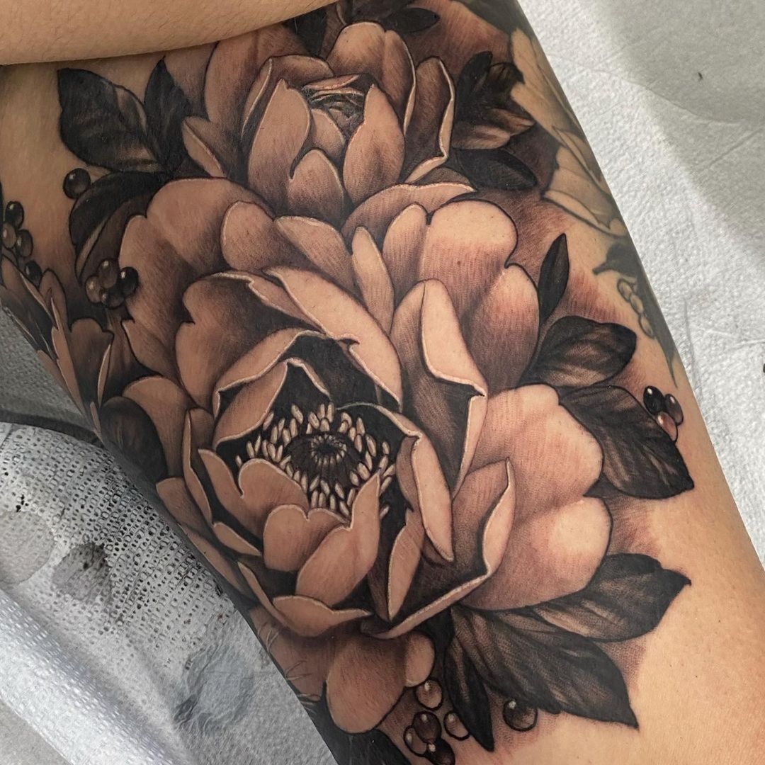 Floral Tattoo by Sasha Day at Black Gold Tattoo Co in Edmonton Alberta Canada