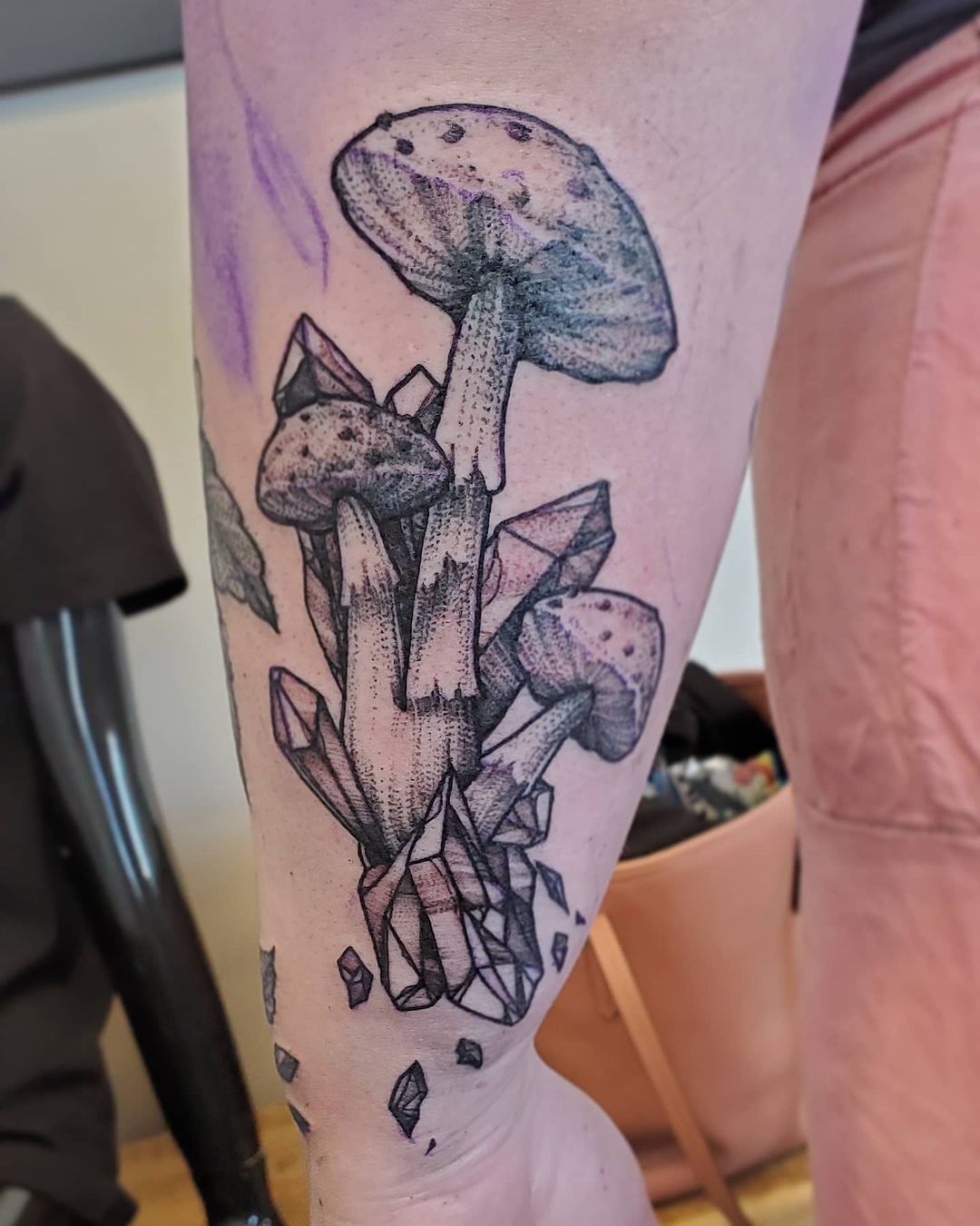 Mushrooms and Geodes Tattoo by Adrienne Alexander at Crimson Empire Tattoo in Edmonton Alberta Canada