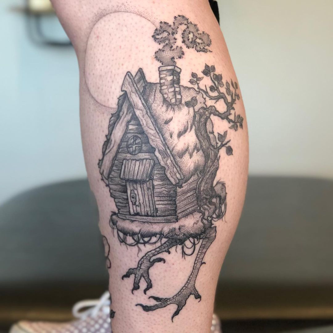 Baba Yaga House Tattoo by Vanessa Spezowka at Crimson Empire Tattoo in Edmonton Alberta Canada