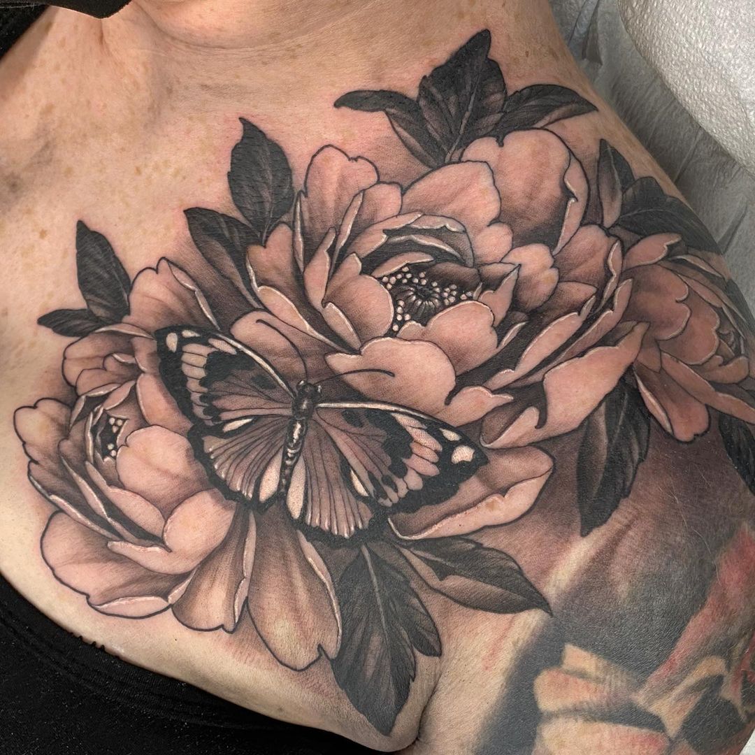 Butterfly and Floral Tattoo by Sasha Day at Black Gold Tattoo Co in Edmonton Alberta Canada