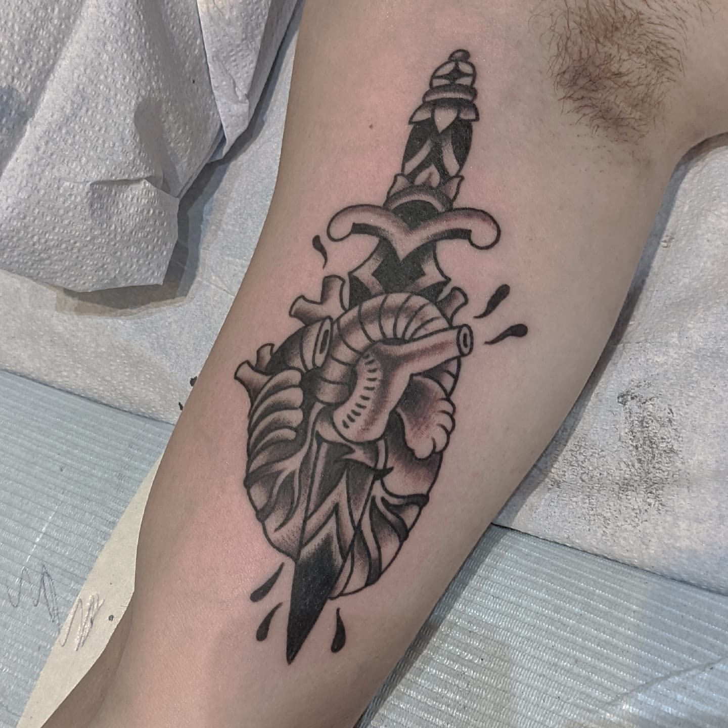 Dagger and Heart Tattoo Chris Benson at Silver Ghost Tattoo in Edmonton Alberta Canada