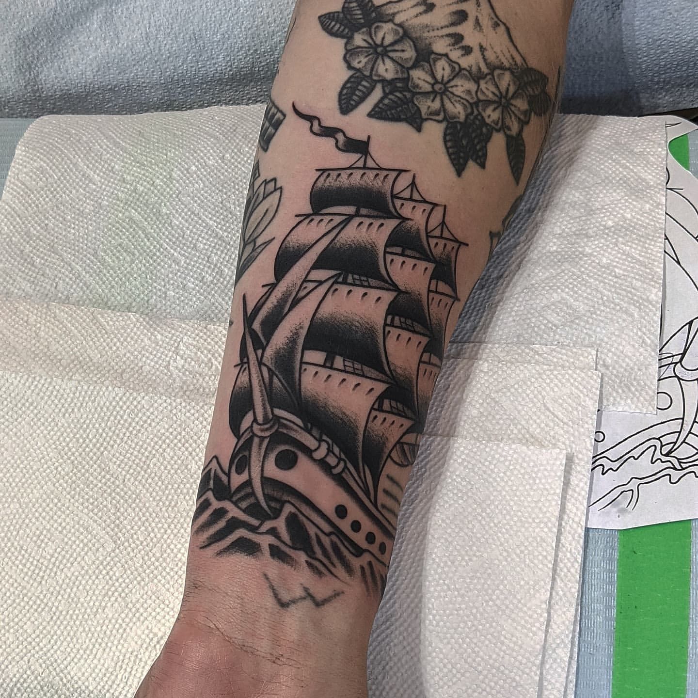 Ship Tattoo Chris Benson at Silver Ghost Tattoo in Edmonton Alberta Canada
