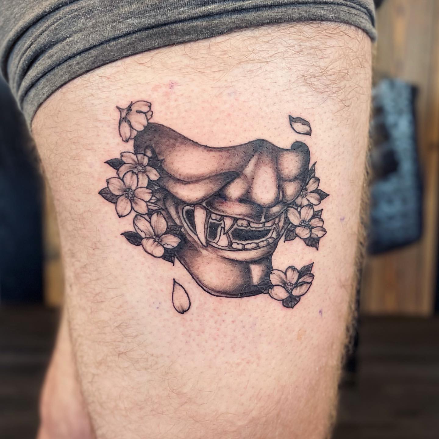 Samurai Half Mask Tattoo by Vinny Nguyen at Crimson Empire Tattoo in Edmonton Alberta Canada