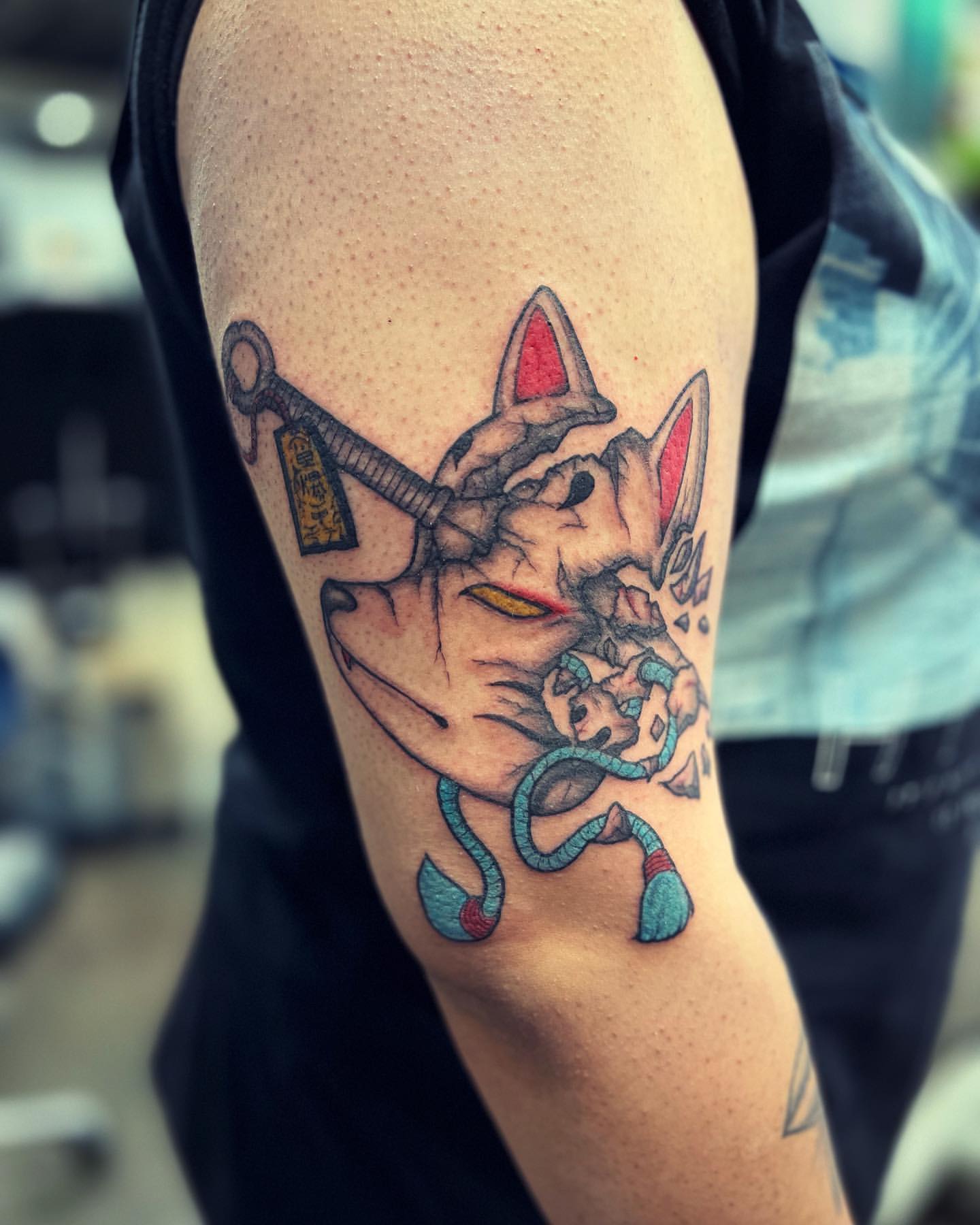 Fox Mask with Explosive Kunai Tattoo by Vinny Nguyen at Crimson Empire Tattoo in Edmonton Alberta Canada