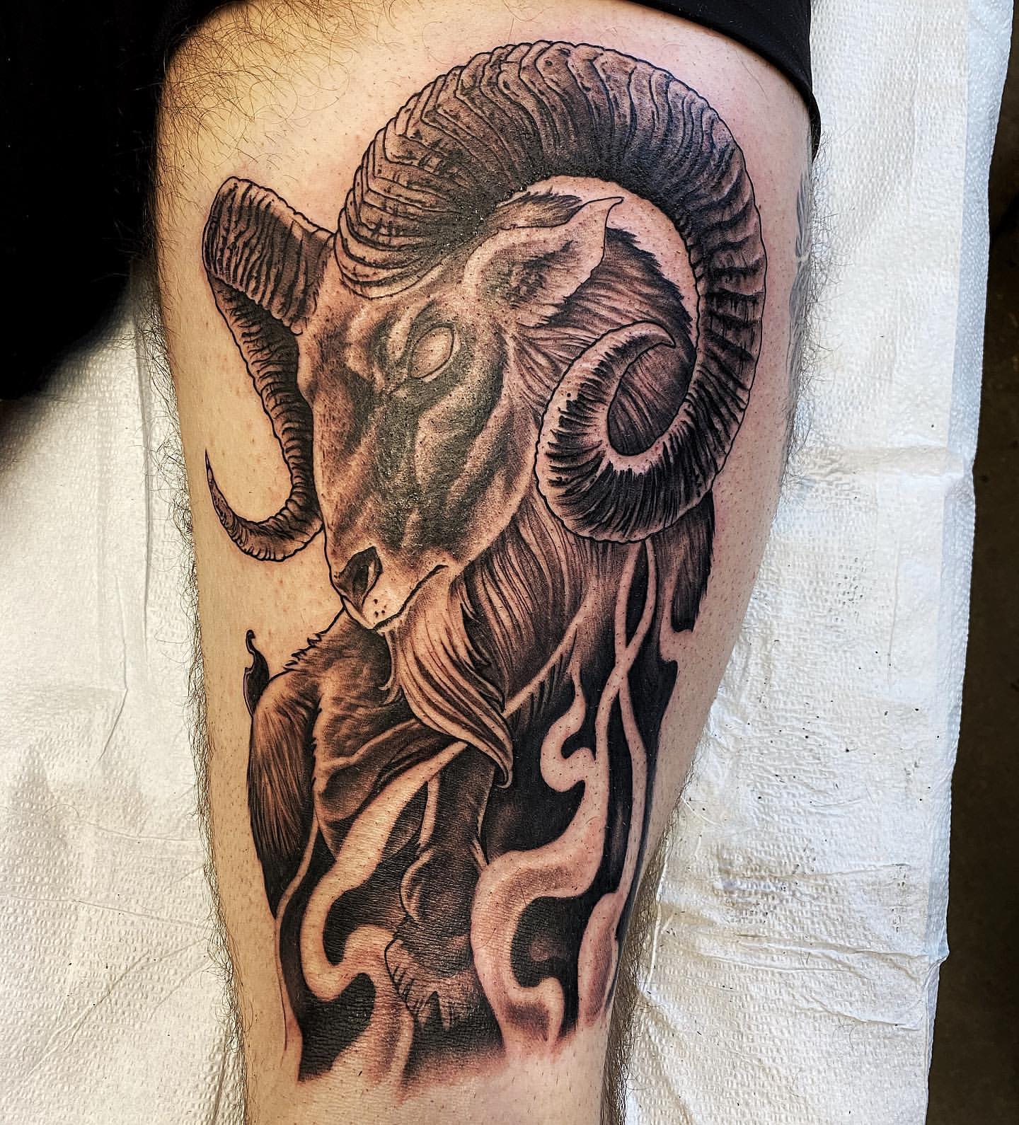 Ram Tattoo by Chad Lavers at Crimson Empire Tattoo in Edmonton Alberta Canada