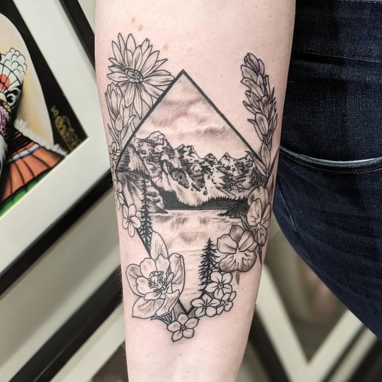 Mountain Landscape Tattoo by Amber Strange at Black Gold Tattoo Co in Edmonton Alberta Canada