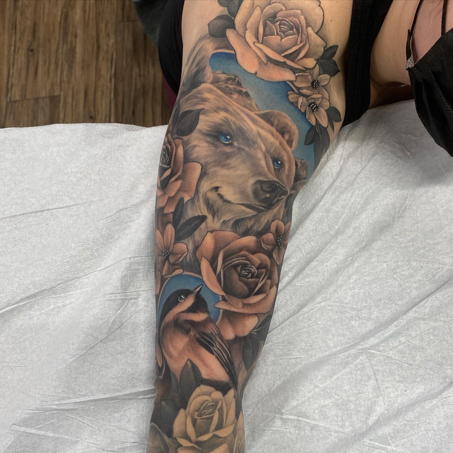 Nature Themed Sleeve by Sasha Day at Black Gold Tattoo Co in Edmonton Alberta Canada