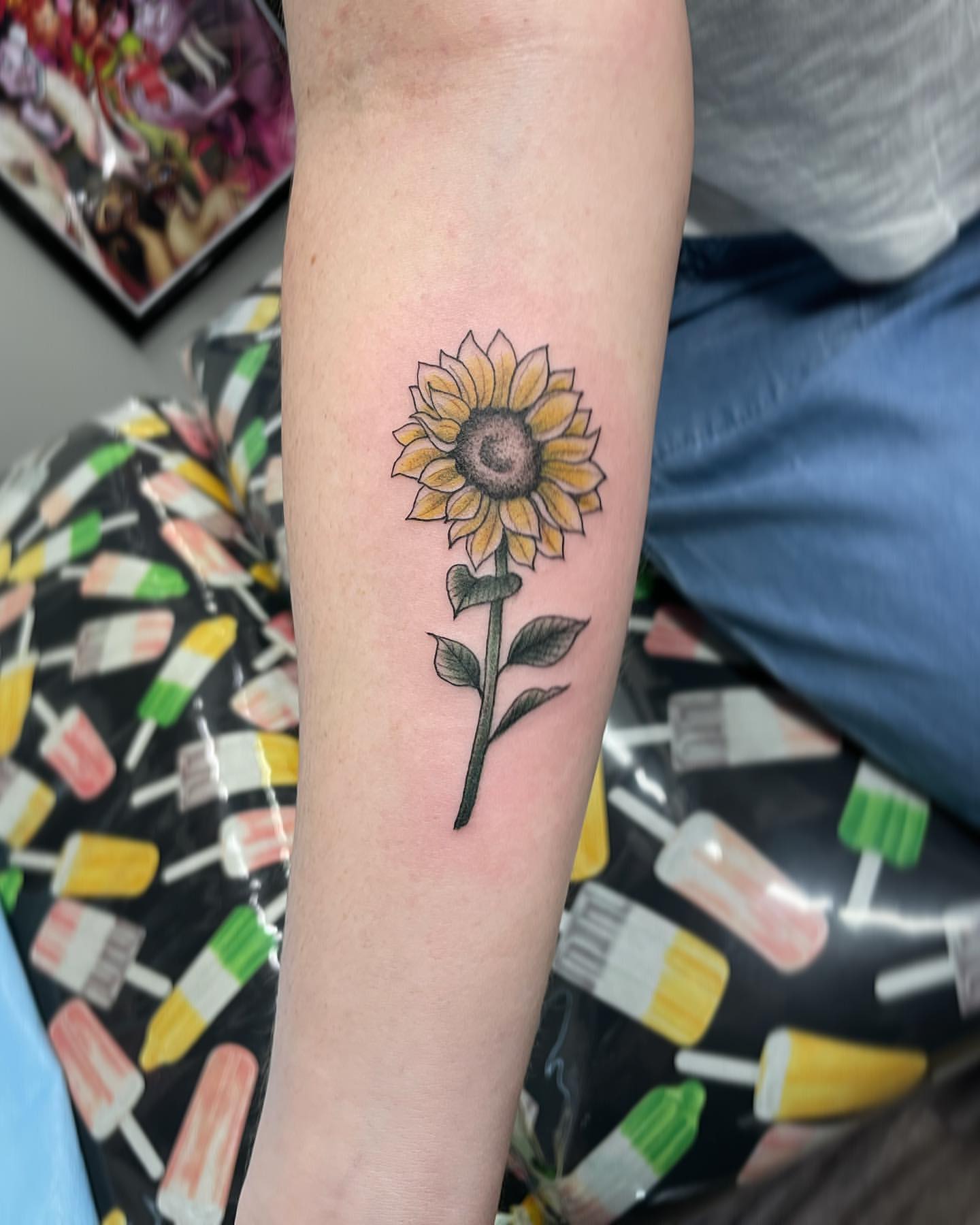 Sunflower Tattoo by Jess Alther at Black Gold Tattoo Co in Edmonton Alberta Canada