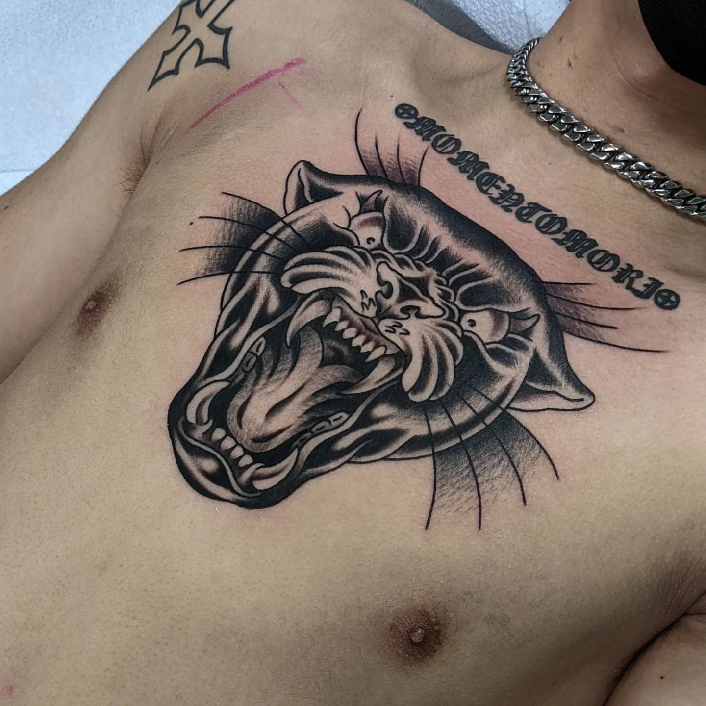 Tiger Chest Tattoo Chris Benson at Silver Ghost Tattoo in Edmonton Alberta Canada