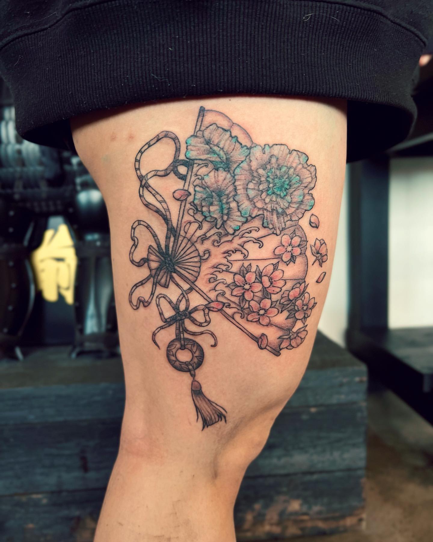 Omamori Fan Tattoo by Vinny Nguyen at Crimson Empire Tattoo in Edmonton Alberta Canada
