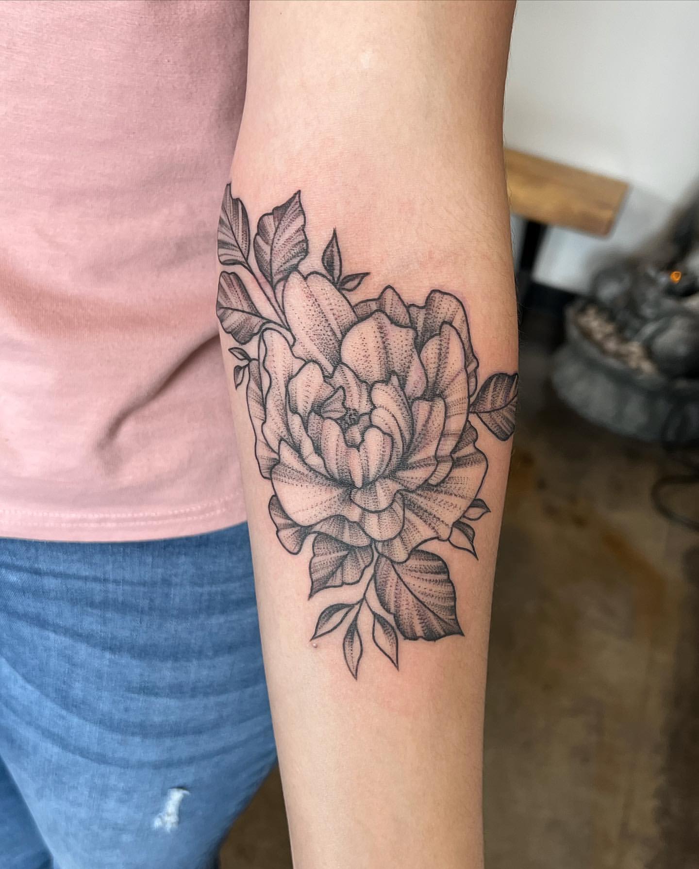 Peony Tattoo Adrienne Alexander at Crimson Empire Tattoo in Edmonton Alberta Canada