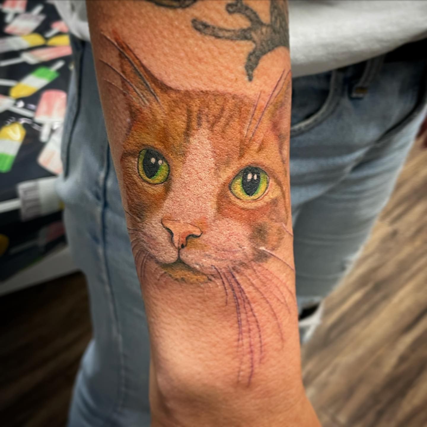 Cat Portrait Tattoo by Jess Alther at Black Gold Tattoo Co in Edmonton Alberta Canada