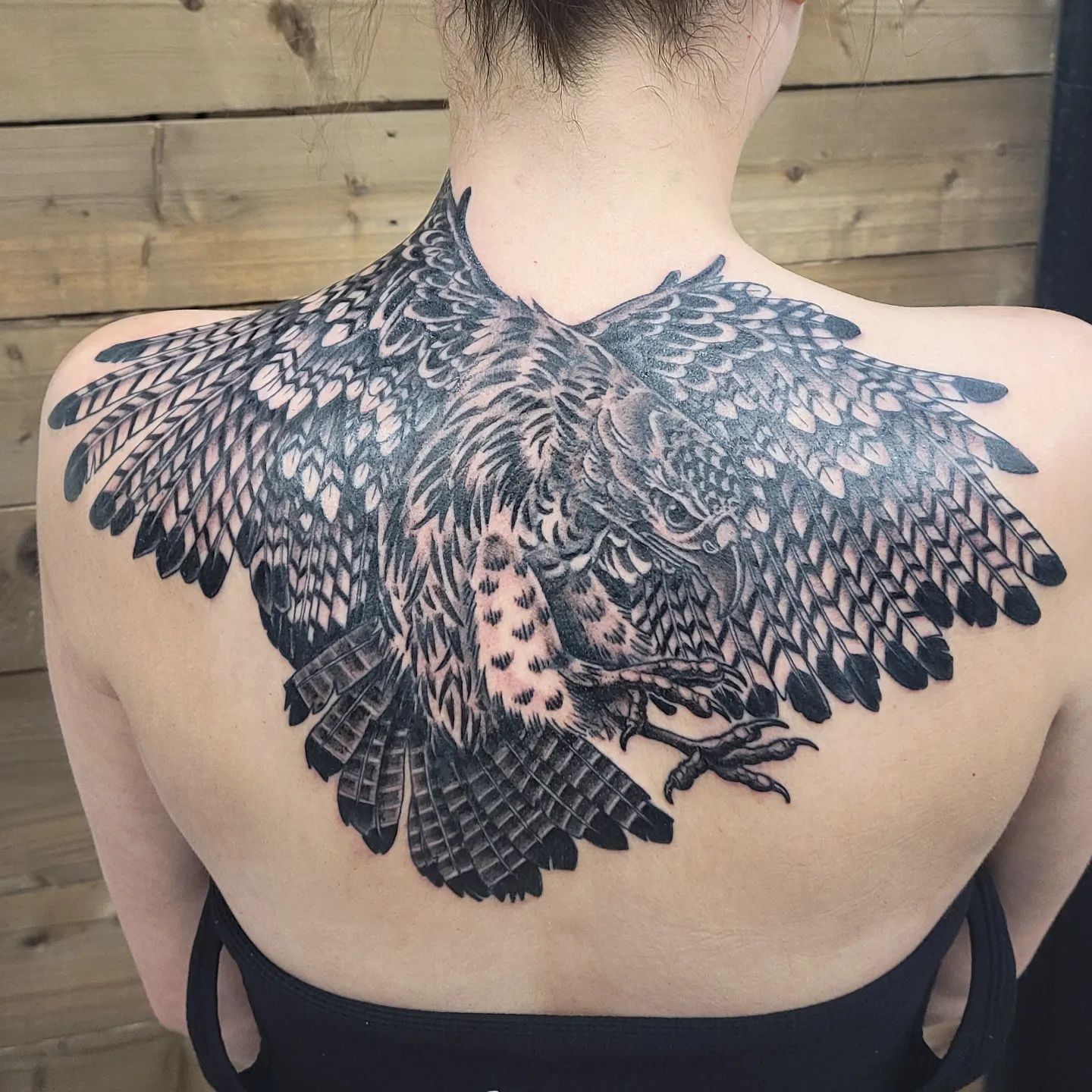Hawk Tattoo by Sheila Anderson at Crimson Empire Tattoo in Edmonton Alberta Canada