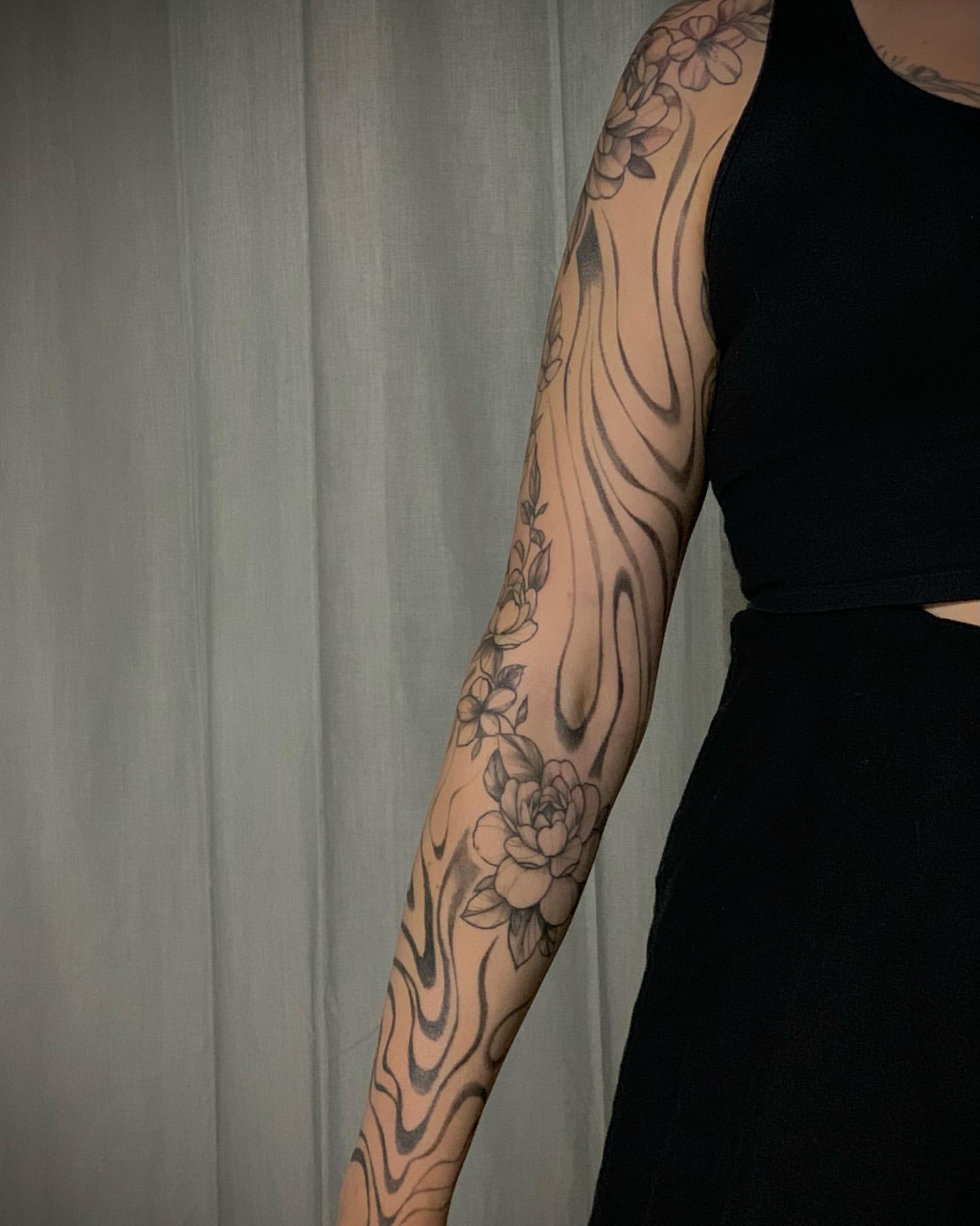 Floral and Abstract Line Work Tattoo by Anastasiya at Silver Ghost Tattoo in Edmonton Alberta Canada