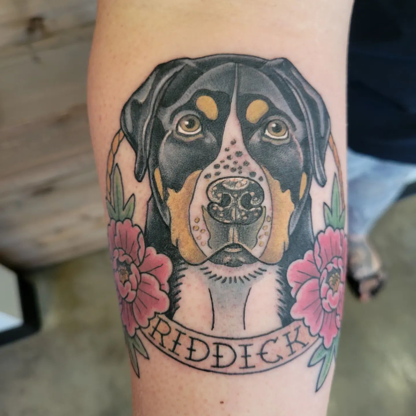 Dog Portrait Tattoo by Sheila Anderson at Crimson Empire Tattoo in Edmonton Alberta Canada