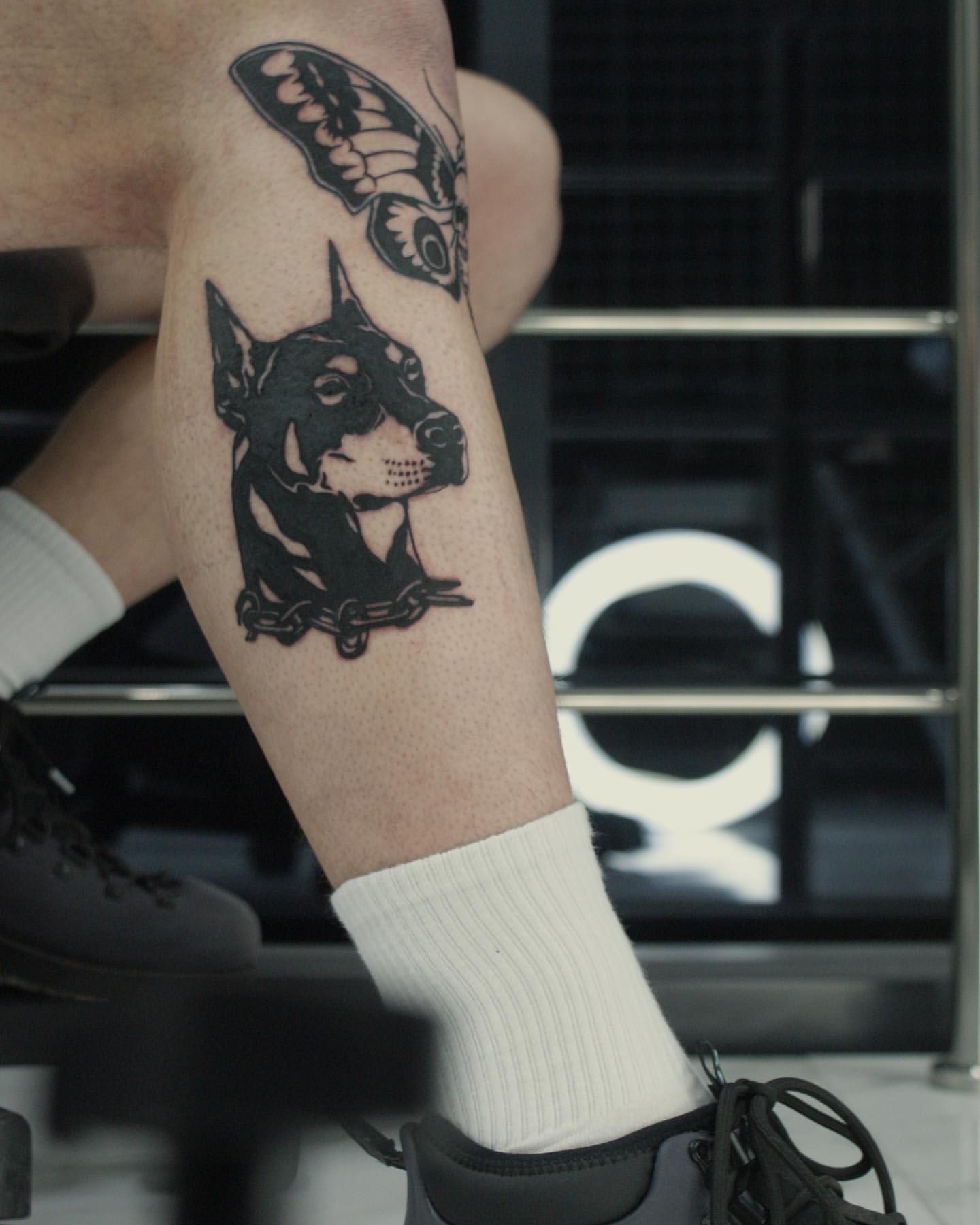 Doberman Tattoo by Liza Kruk at Silver Ghost Tattoo in Edmonton Alberta Canada