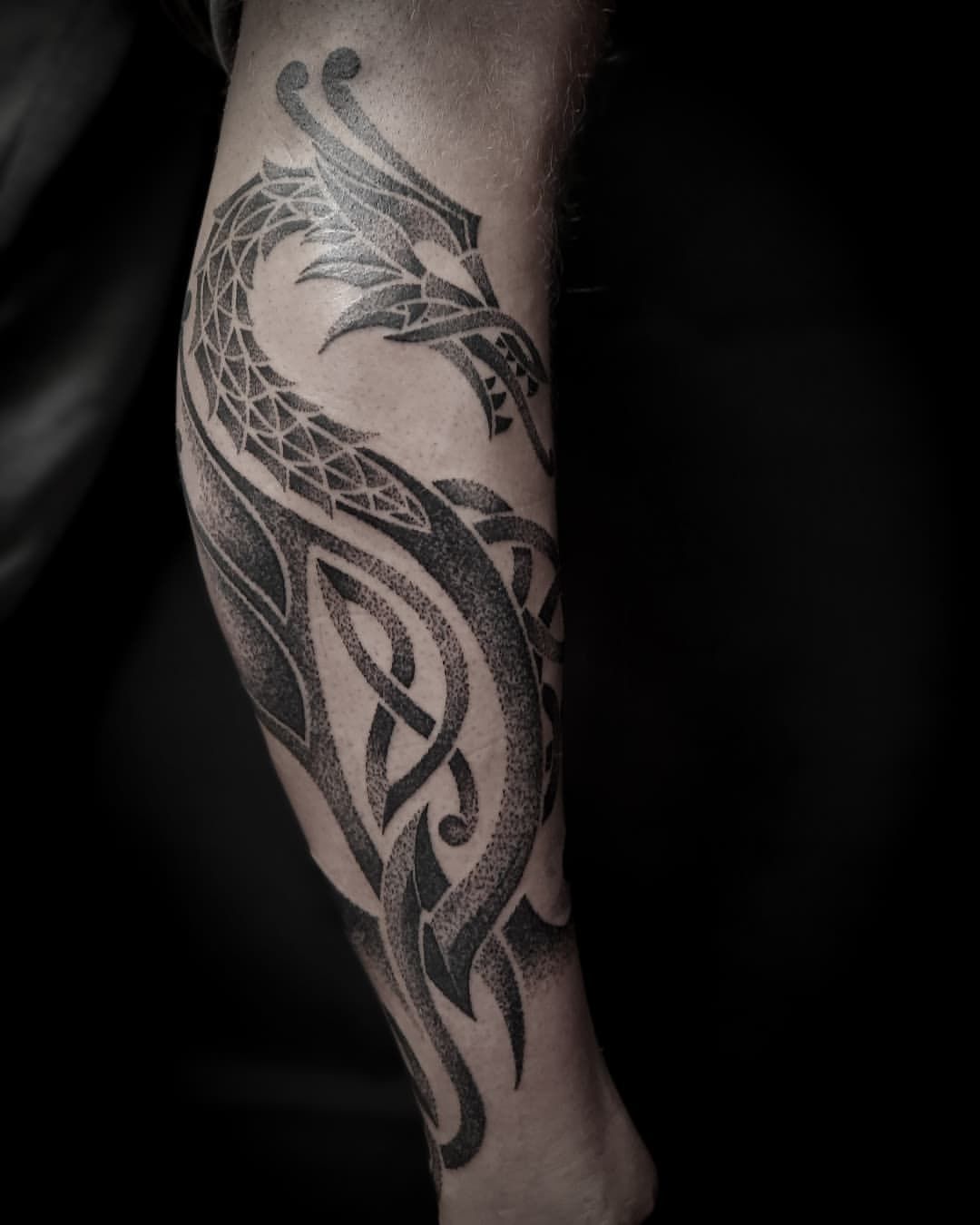 Dotwork Dragon Tattoo by Alex at Black Gold Tattoo Co in Edmonton Alberta Canada